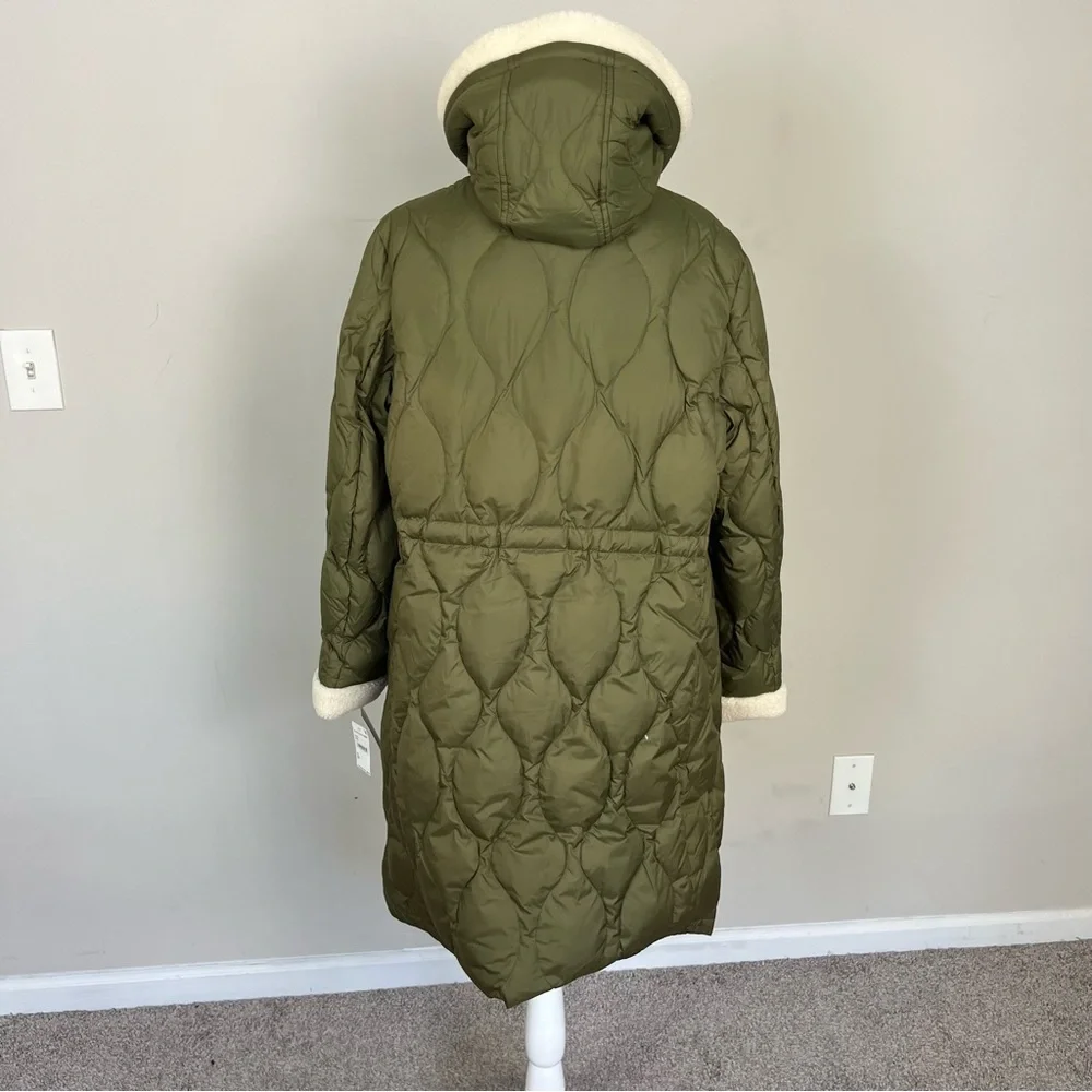 NWT KATE SPADE FAUX SHEARLING TRIM DOWN AND FEATHER FILL LONG COAT OLIVE SIZE XL - Picture 7 of 16